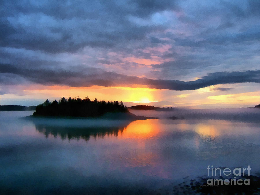 Sunset Painting - Coastal Maine Sunset by Edward Fielding