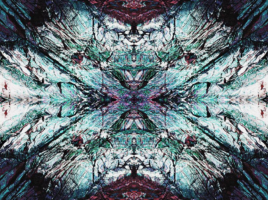 Abstract Photograph - Coastal Rocks Brillig Turquoise Kaleidoscope Effect by Joy Nichols