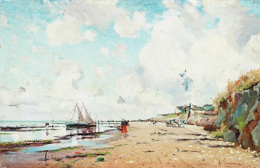 Coastal Scene From Villerville Painting by Axel Lindman