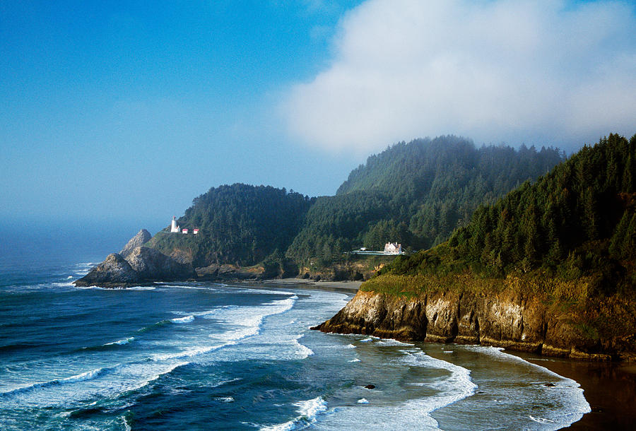 Coastal Scene In Mist With Heceta Head Photograph by Panoramic Images