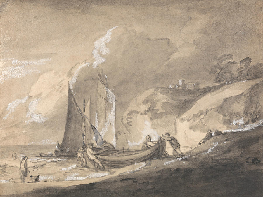 Coastal Scene with Figures and Boats  Drawing by Thomas Gainsborough