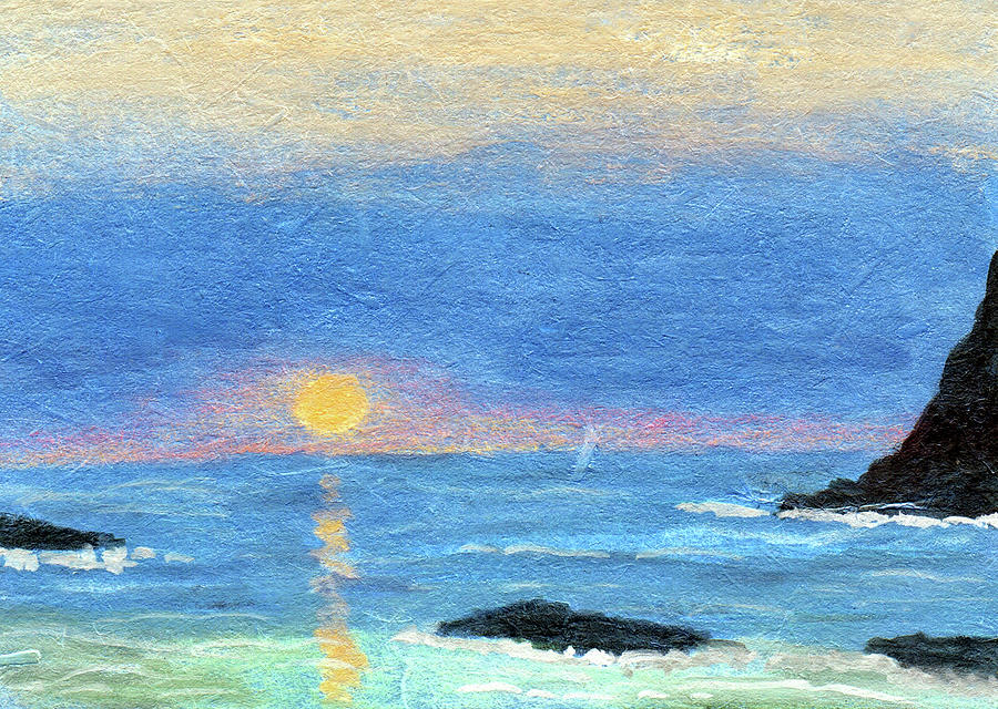 Coastal Sun and Crashing Waves Painting by R Kyllo