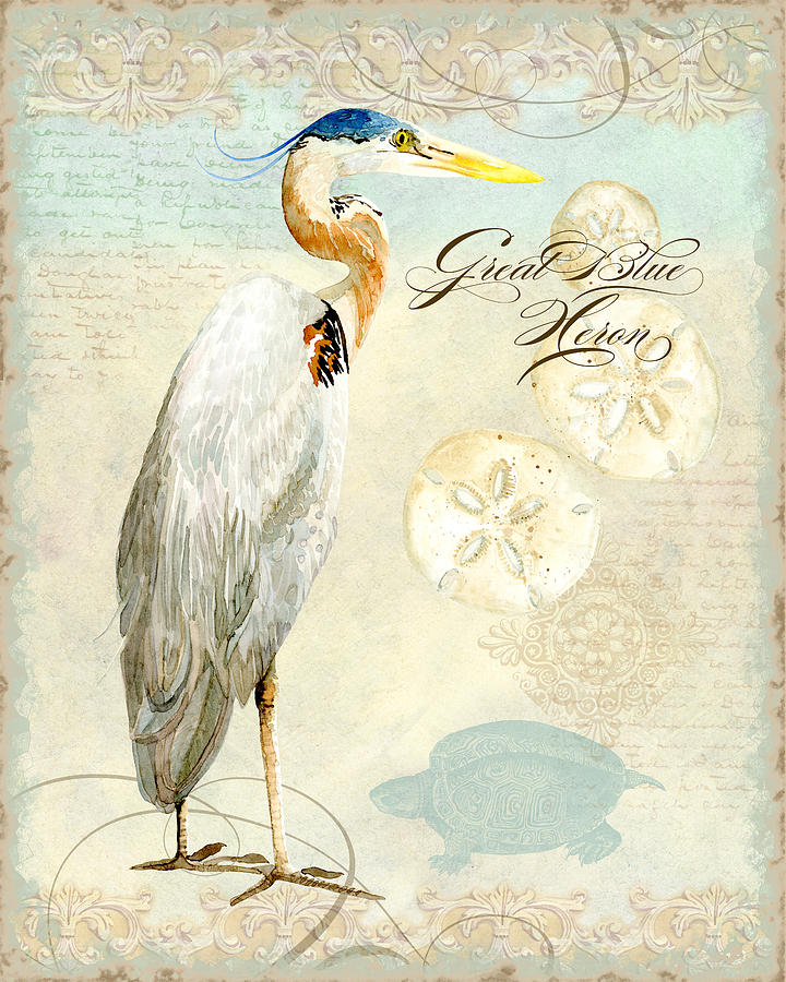 Heron Painting - Coastal Waterways - Great Blue Heron 3 by Audrey Jeanne Roberts