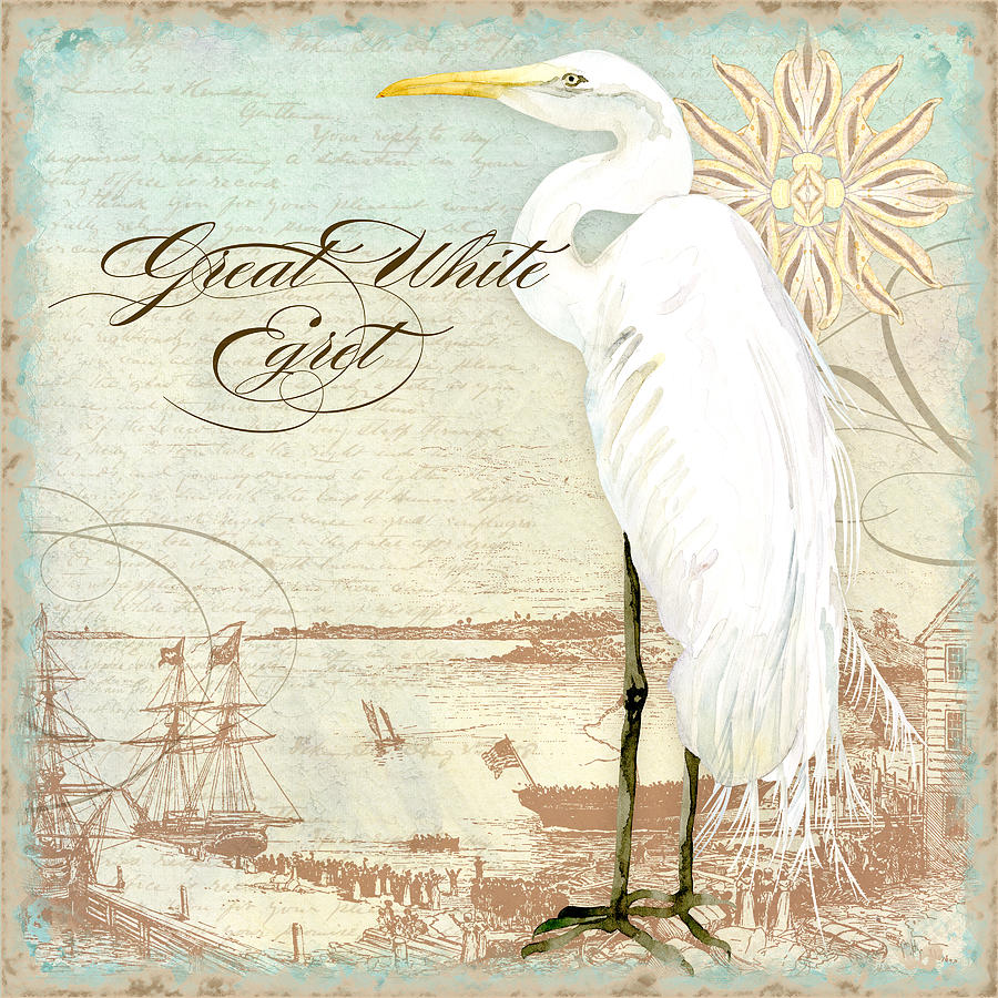 Coastal Waterways - Great White Egret 2 Painting by Audrey Jeanne Roberts