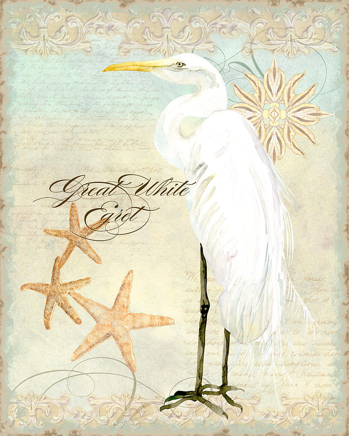 Coastal Waterways - Great White Egret 3 Painting by Audrey Jeanne Roberts