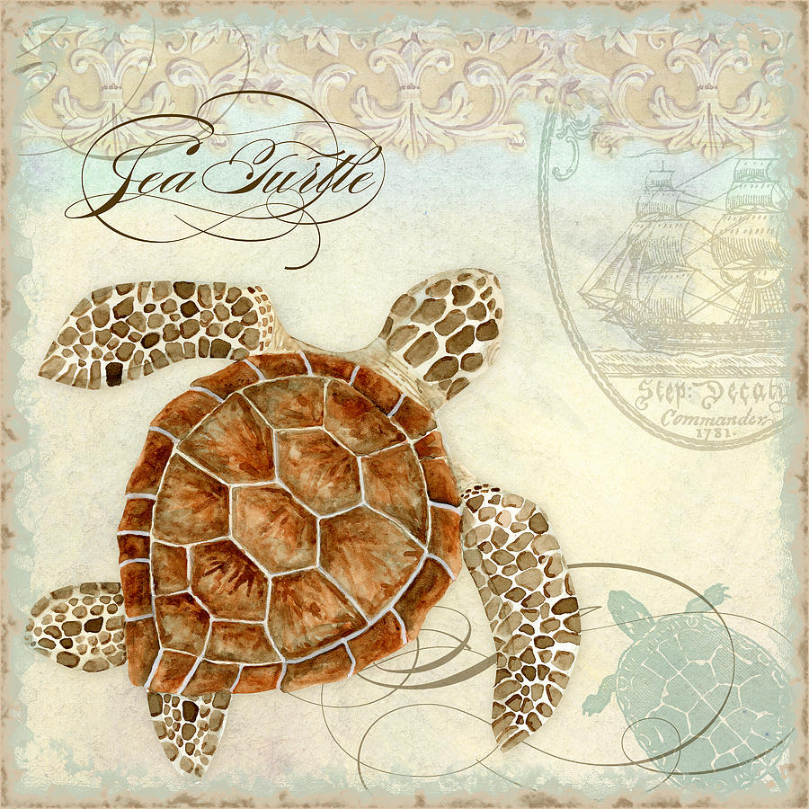 Coastal Waterways - Green Sea Turtle 2 Painting by Audrey Jeanne Roberts