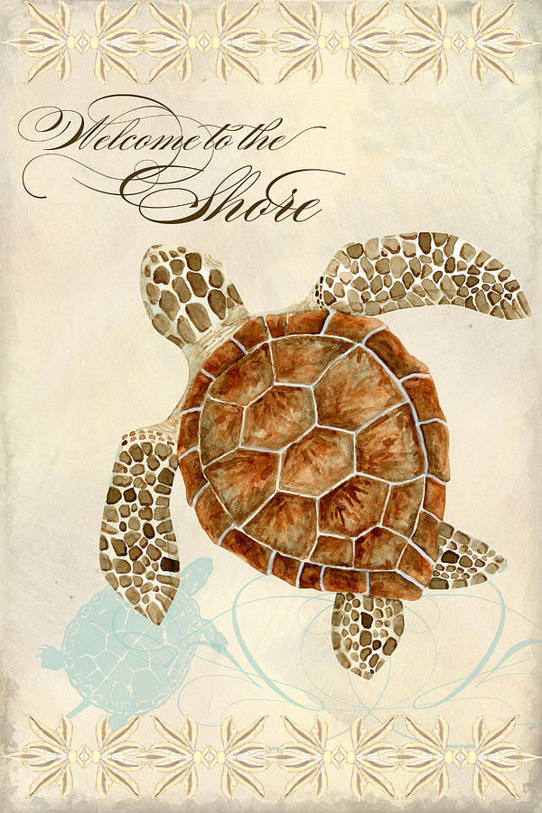 Shell Painting - Coastal Waterways - Green Sea Turtle by Audrey Jeanne Roberts