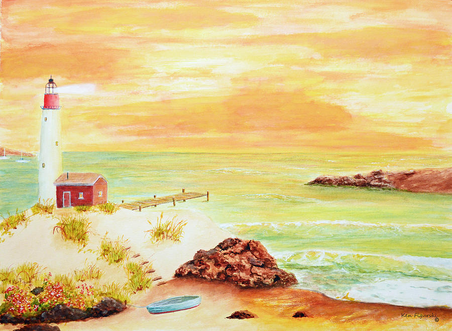 Coastline lighthouse Painting by Ken Figurski