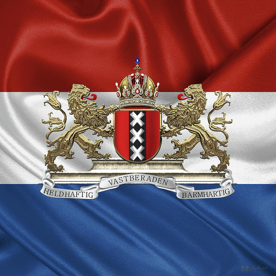 Coat of arms of Amsterdam over Flag of the Netherlands Digital Art by Serge Averbukh