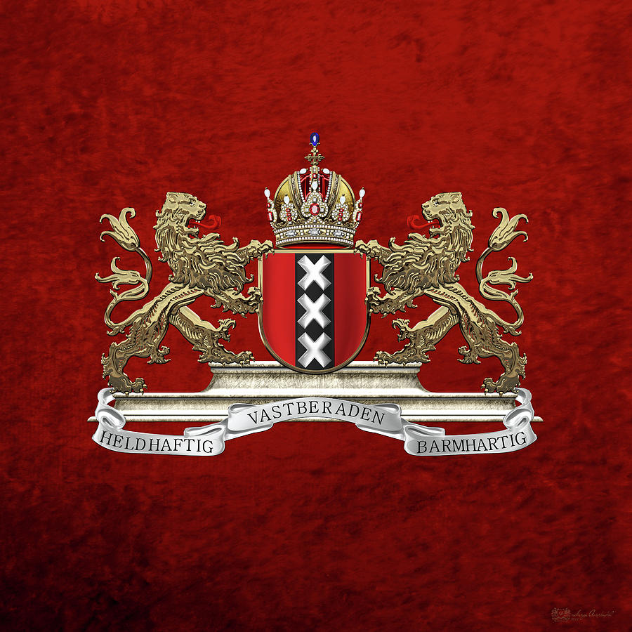Coat of arms of Amsterdam over Red Velvet Digital Art by Serge Averbukh