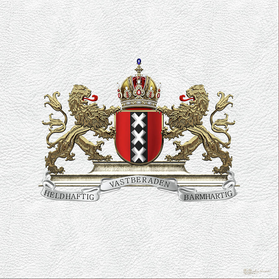 Coat of arms of Amsterdam over White Leather  Digital Art by Serge Averbukh
