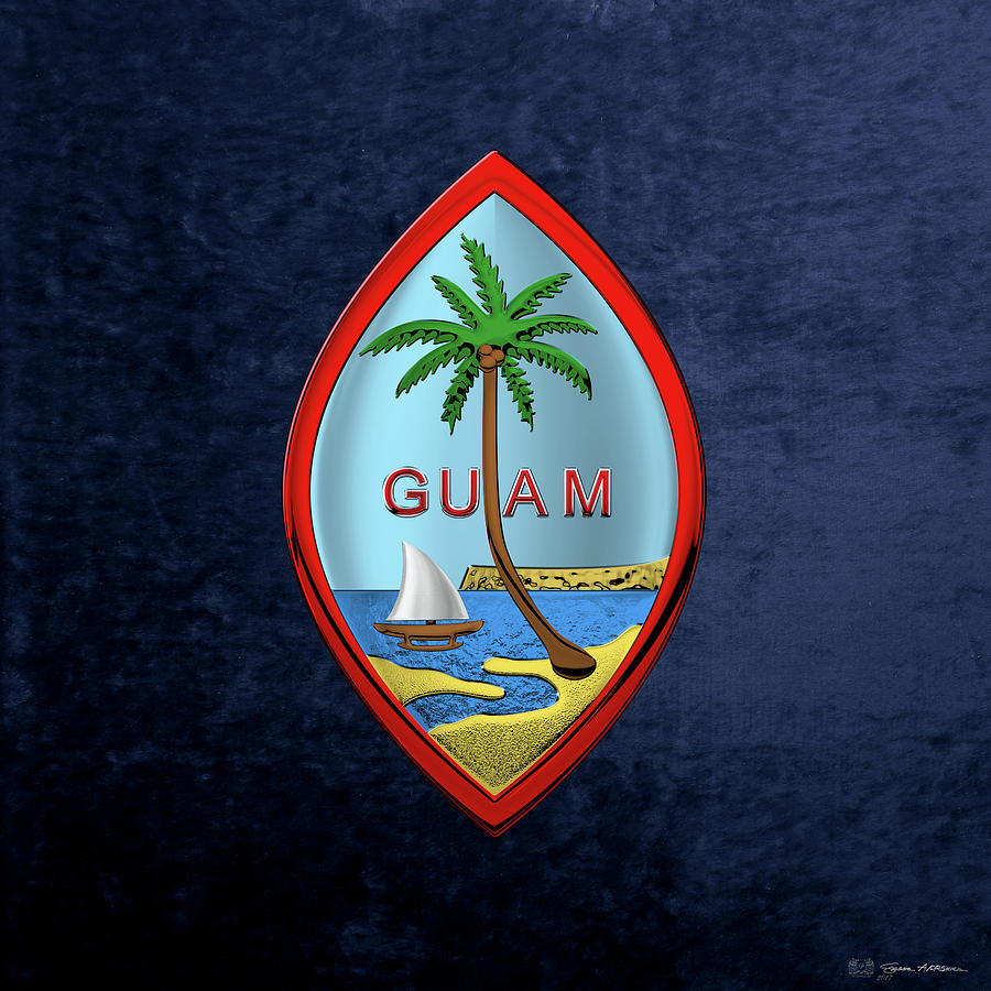 Coat of Arms of Guam - Guam State Seal over Blue Velvet Digital Art by Serge Averbukh