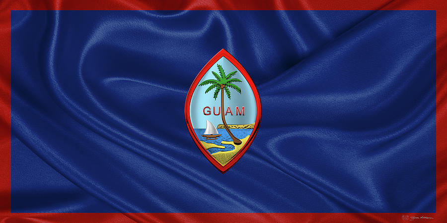 Coat of Arms of Guam - Guam State Seal over Flag of Guam  Digital Art by Serge Averbukh