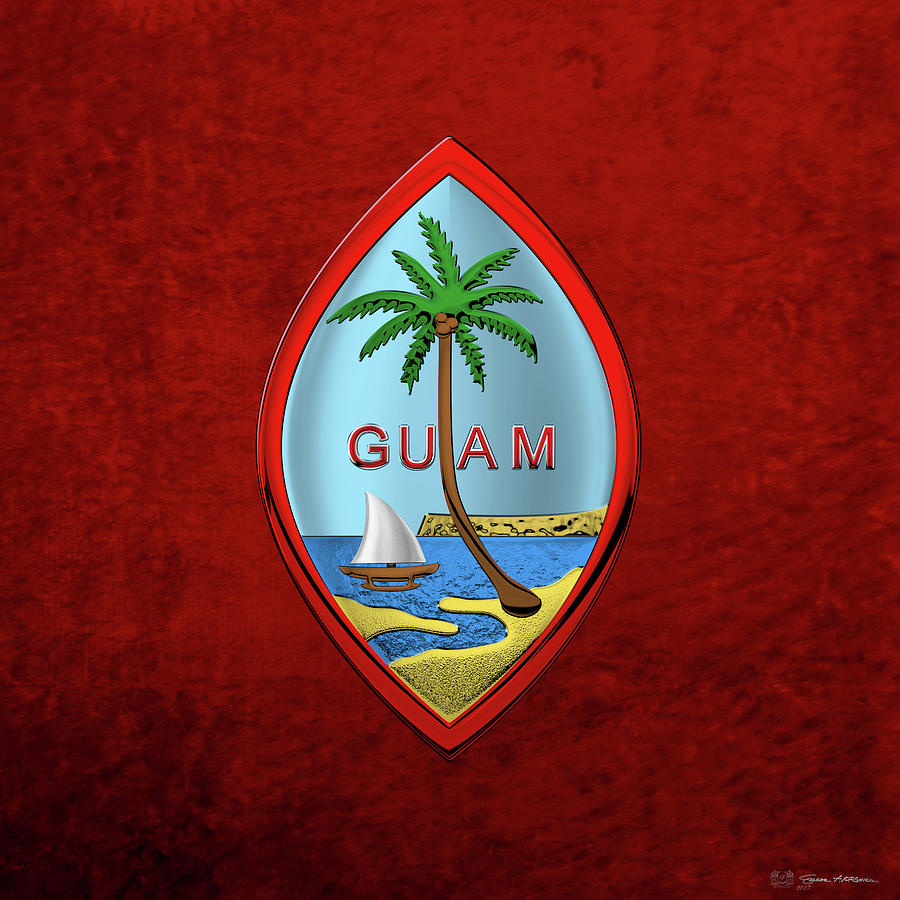Coat of Arms of Guam - Guam State Seal over Red Velvet Digital Art by Serge Averbukh