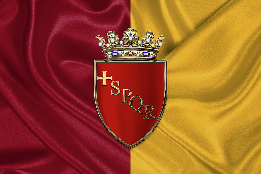Coat of arms of Rome over Flag of Rome Digital Art by Serge Averbukh