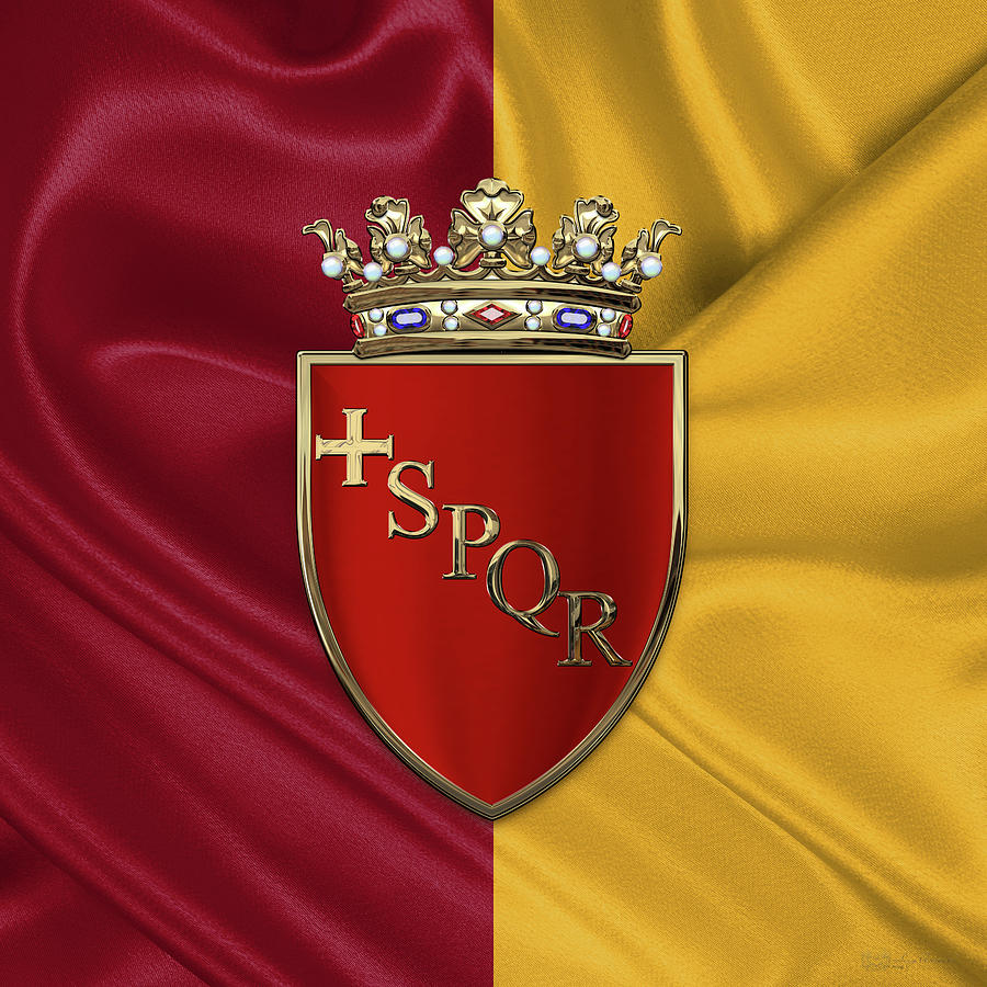 Coat of arms of Rome over Flag Digital Art by Serge Averbukh