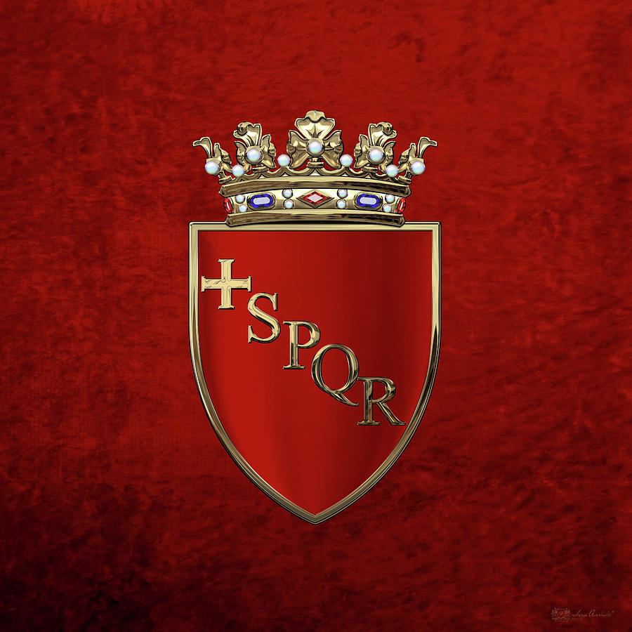 Coat of arms of Rome over Red Velvet Digital Art by Serge Averbukh