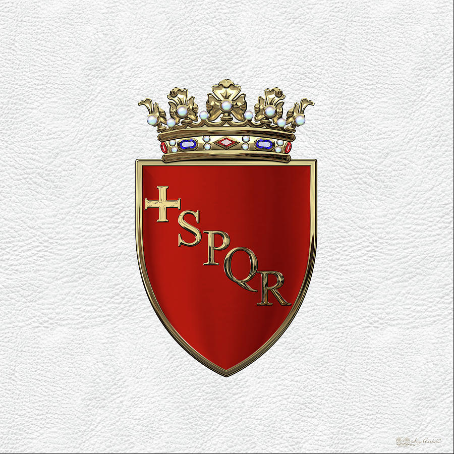 Coat of arms of Rome over White Leather  Digital Art by Serge Averbukh