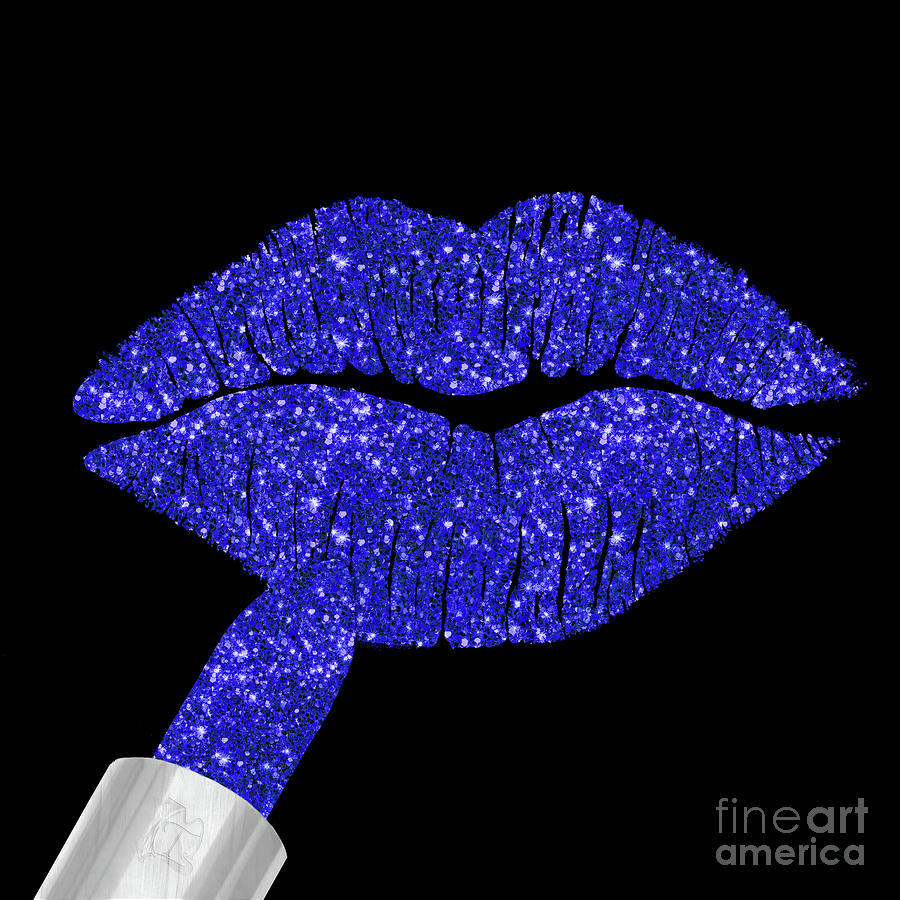 Cobalt Glitter Kiss, lipstick on lips, fashion Painting by Tina Lavoie - Pixels