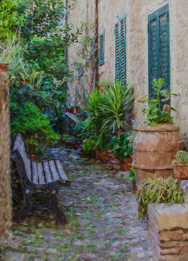 Cobblestone Courtyard of Tuscany Painting by David Letts