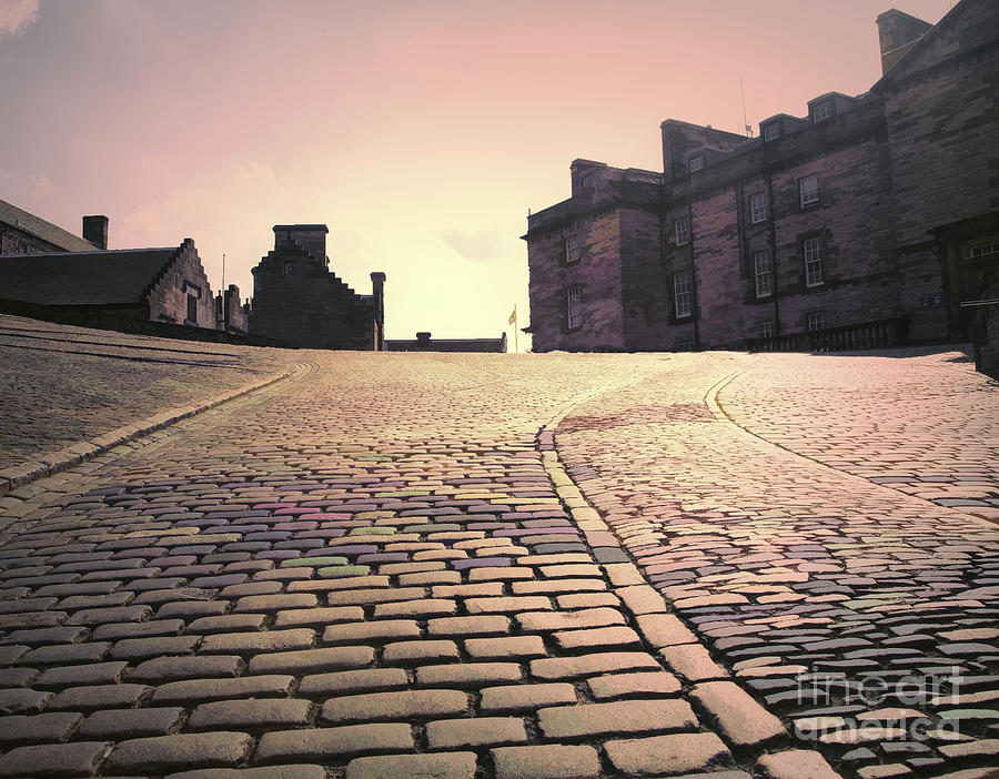 Cobblestone Road to Edinburgh Castle Scotland Enhanced  Photograph by Chuck Kuhn