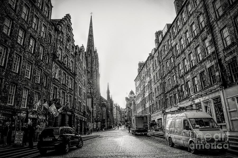 Cobblestone Street Black White Edinburgh HD Photograph by Chuck Kuhn