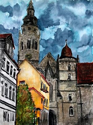 City Painting - Coburg Germany Castle painting art print by Derek Mccrea