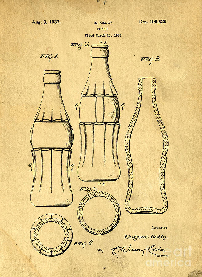 Coca Cola Bottle Patent Art 1937 Blueprint Drawing Digital Art by Edward Fielding