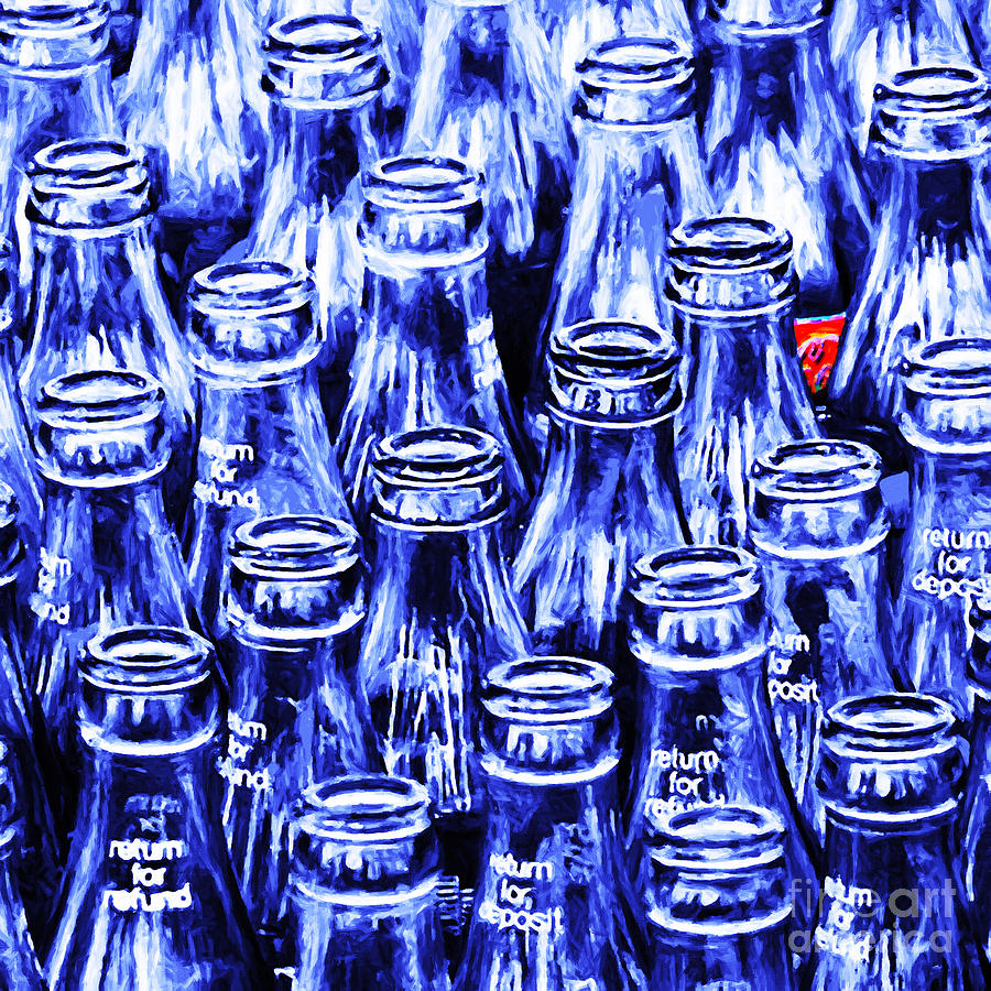 Bottle Photograph - Coca-Cola Coke Bottles - Return For Refund - Square - Painterly - Blue by Wingsdomain Art and Photography