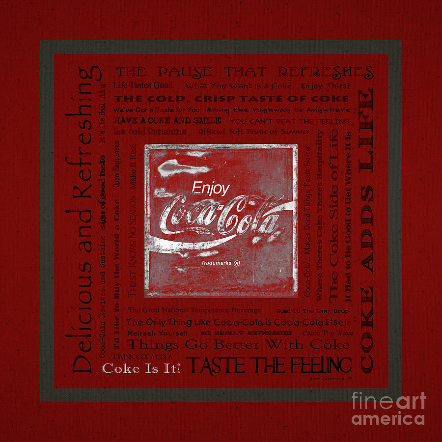 Coca Cola Slogans Poster With Textured Red Background Grey Panel Photograph by Lone Palm Studio