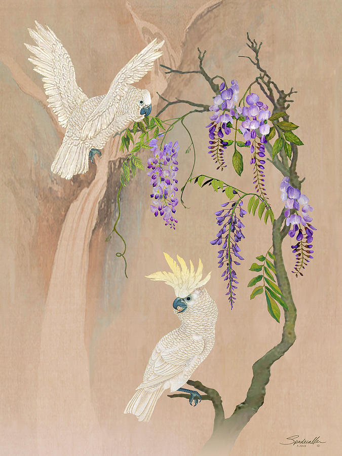  Cockatoos and Wisteria Digital Art by M Spadecaller