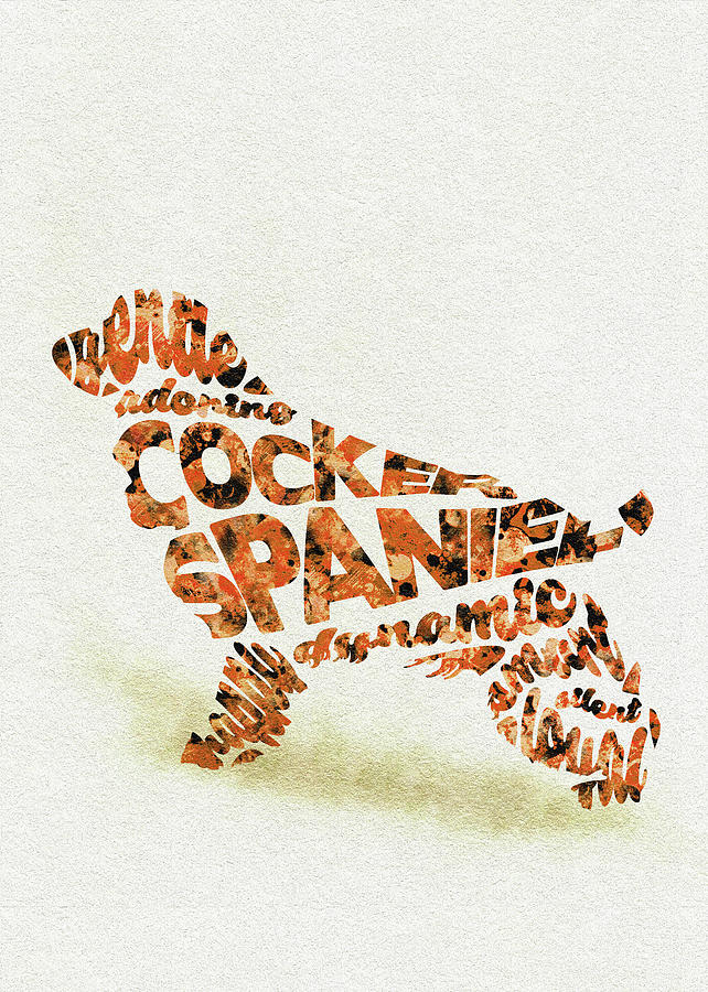 Cocker Spaniel Watercolor Painting / Typographic Art Painting by Inspirowl Design