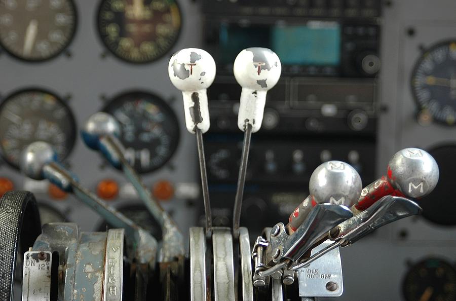 Airplane Photograph - Cockpit Controls by Dan Holm