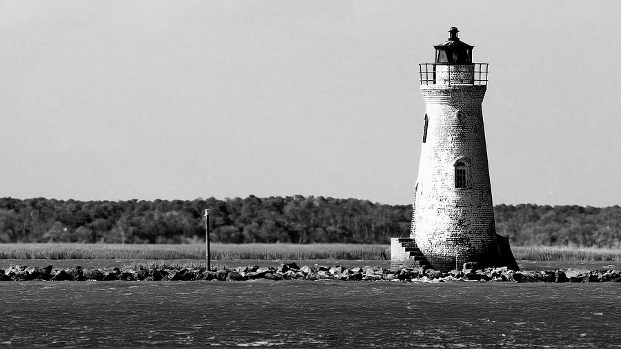 Cockspur Lighthouse In Black And White Photograph by Carol Montoya