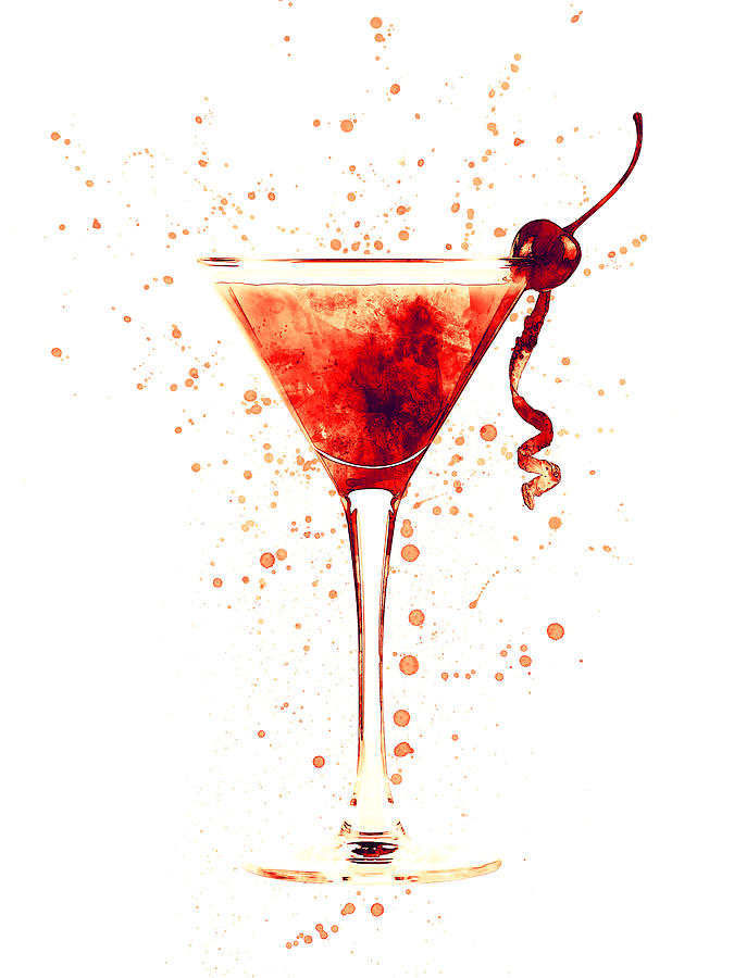 Martini Digital Art - Cocktail Drinks Glass Watercolor Red by Michael Tompsett