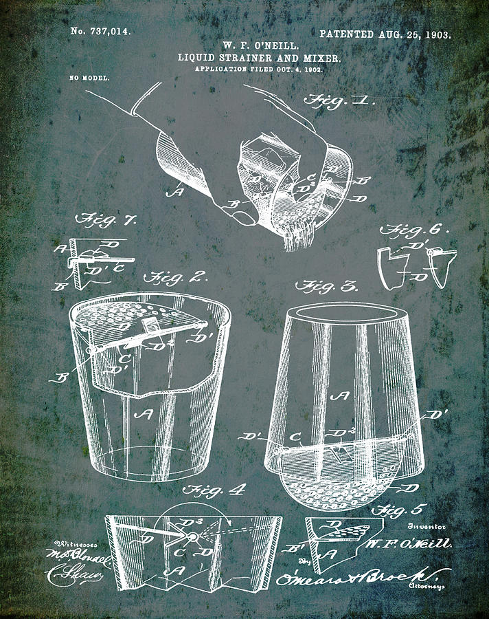 Martini Drawing - Cocktail Mixer Patent 1903 in Dirty Glass by Bill Cannon
