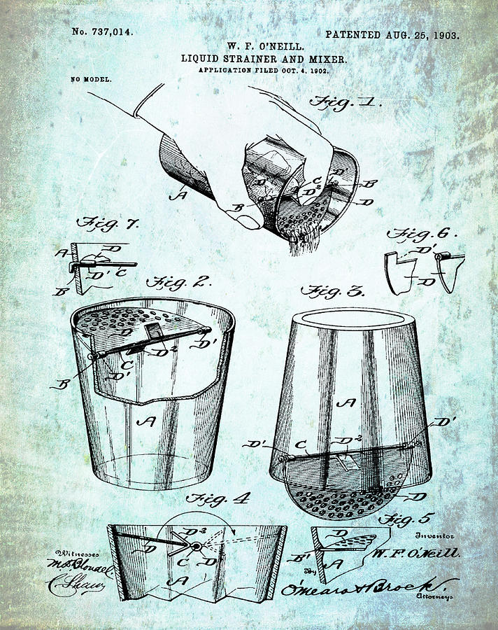 Martini Drawing - Cocktail Mixer Patent 1903 in Dirty Paper by Bill Cannon