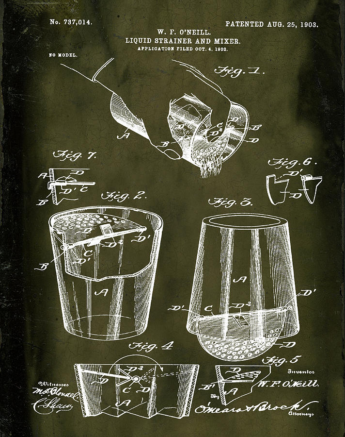 Cocktail Mixer Patent 1903 in Marble Drawing by Bill Cannon