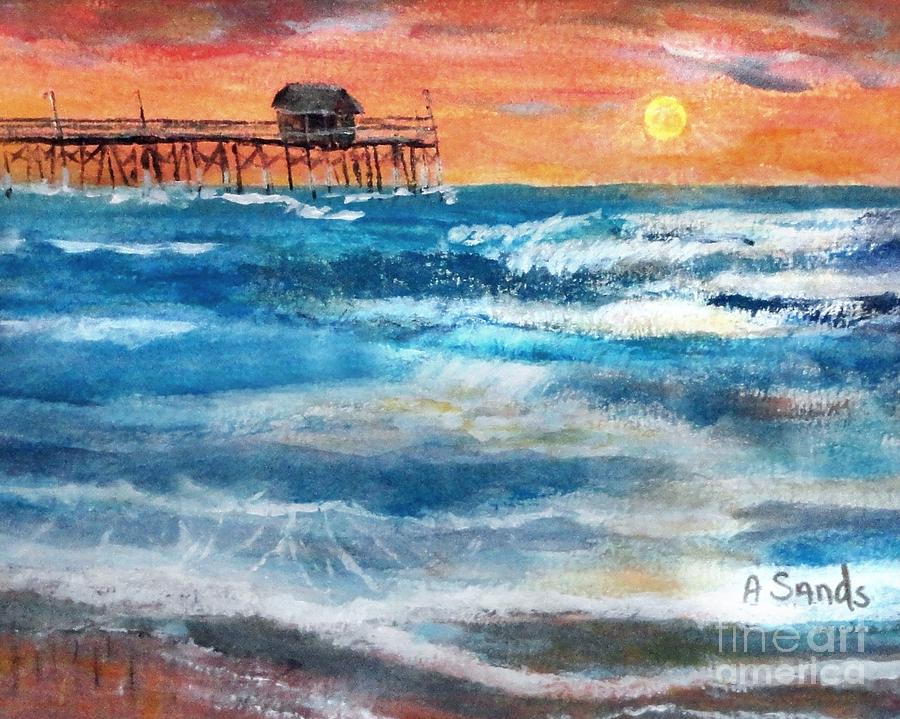 Cocoa Beach pier sunrise Painting by Anne Sands