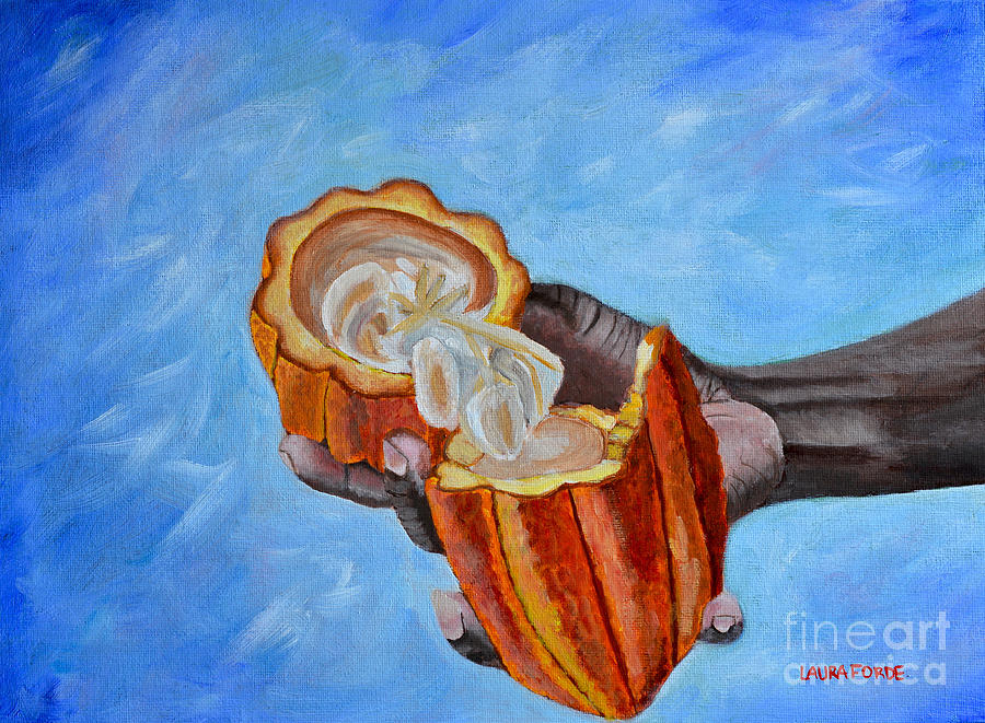 Cocoa Pod In Hand v2 Painting by Laura Forde