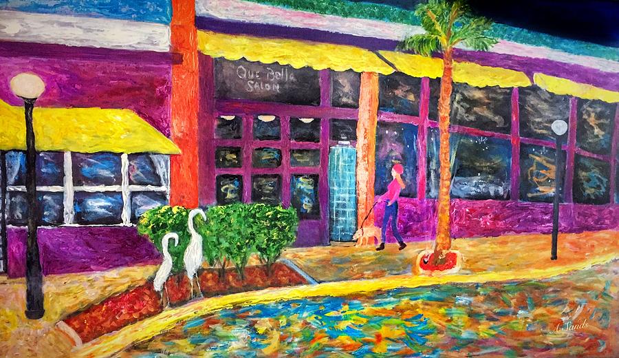 Cocoa Village at Night Painting by Anne Sands