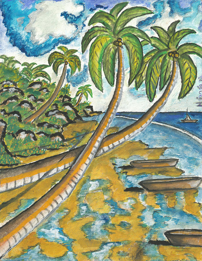 Boat Painting - Coconut Harbor by Ken Nganga