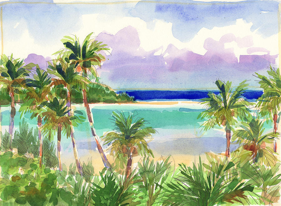 Coconut Palms and Lagoon, Aitutaki Painting by Judith Kunzle