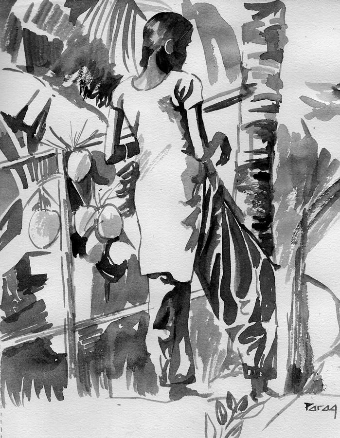 Coconut Seller from Alleppy Drawing by Parag Pendharkar