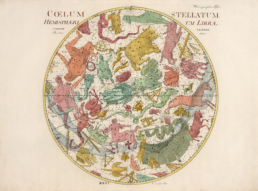 Coelum Stellatum 2 - Map Of The Sky - The Heavens - Constellations - Celestial Chart - Astronomy Drawing
