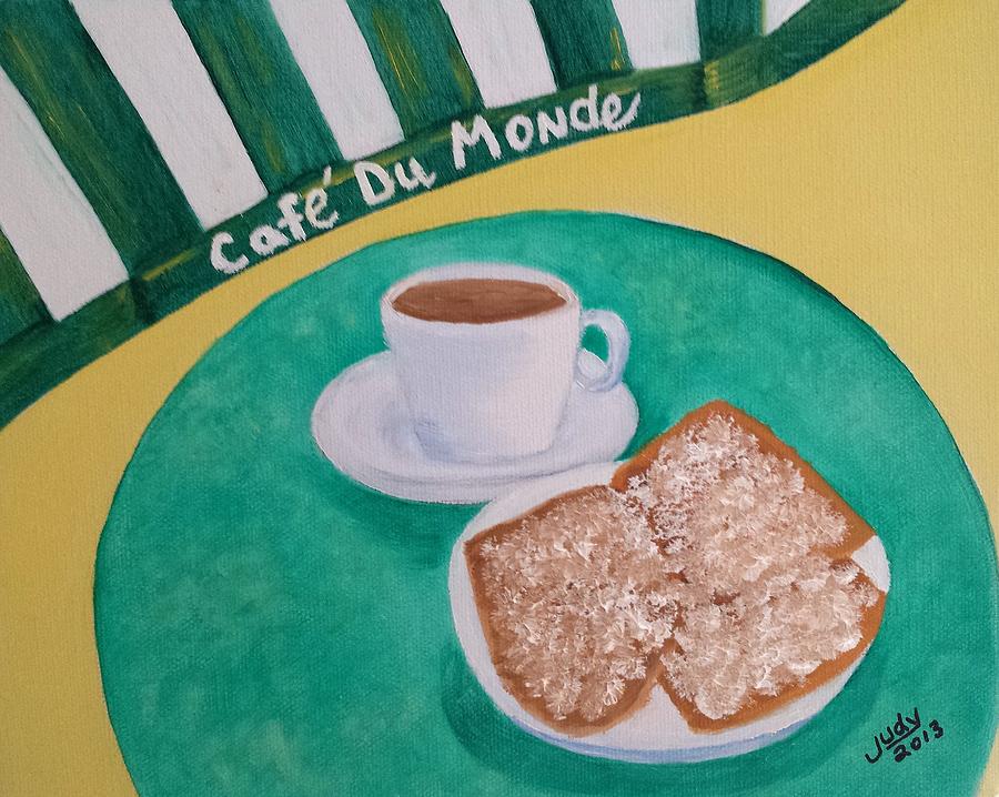 Coffee Painting - Coffee and Beignets by Judy Jones