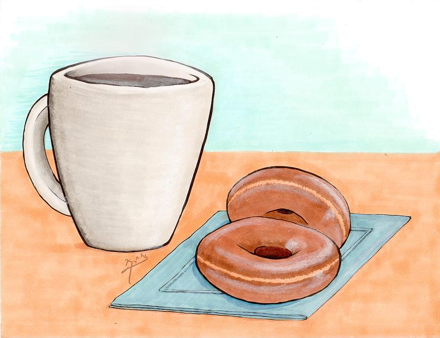 Coffee and Doughnuts Drawing by Kenya Thompson Fine Art America