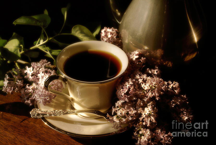 Coffee Photograph - Coffee and Lilacs In The Morning by Lois Bryan