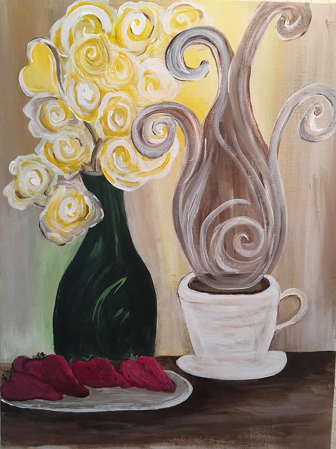Coffee and strawberries  Painting by Mitzi Borota