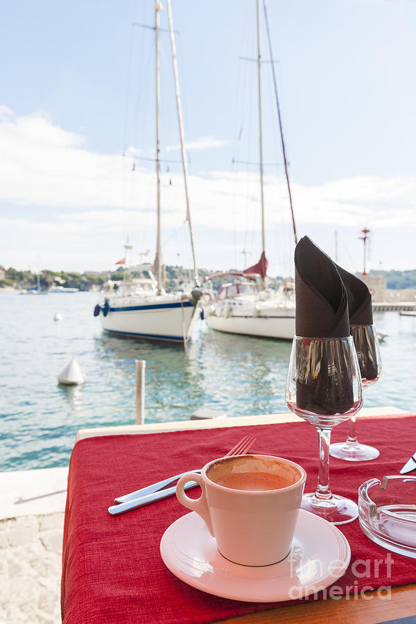 Coffee at Mediterranean harbour Photograph by Elena Elisseeva
